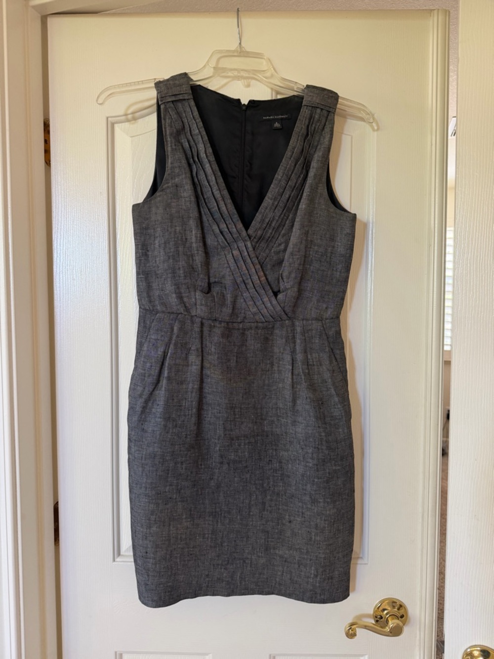 Banana Republic Gray Pleated V-Neck Midi Sheath Dress